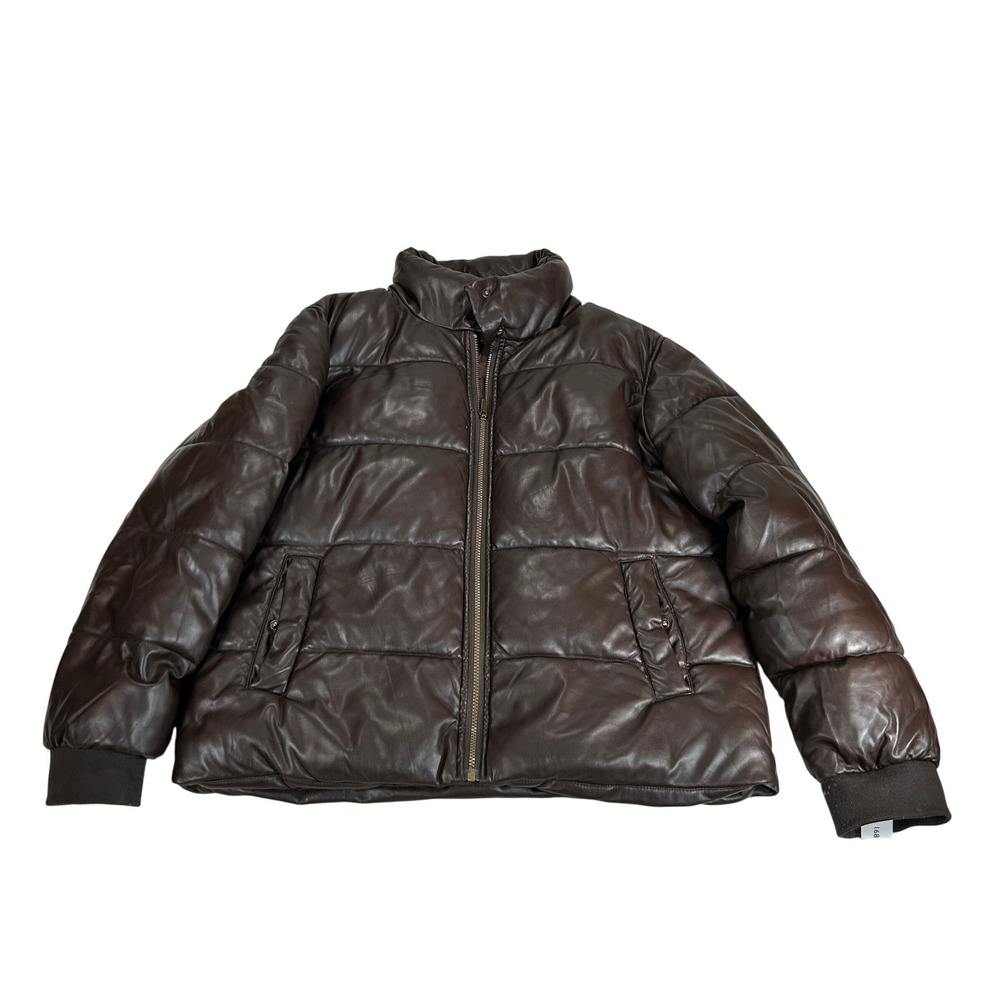 ana a new approach Faux Leather Puffer Jacket Dark Brown Quilted XL J82934